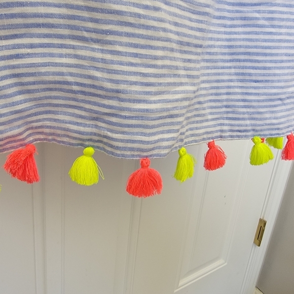 Vineyard Vines Linen Blue White Striped Sleeveless Dress Neon Tassels Size XS - Picture 5 of 12